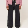 Yıkanmış Siyah Bol Paça Kot Pantolon