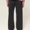 Yıkanmış Siyah Bol Paça Kot Pantolon