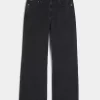 Yıkanmış Siyah Bol Paça Kot Pantolon