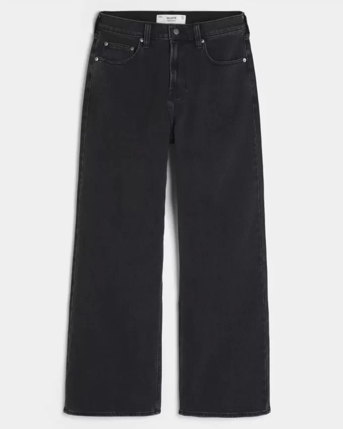 Yıkanmış Siyah Bol Paça Kot Pantolon