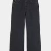Yıkanmış Siyah Bol Paça Kot Pantolon