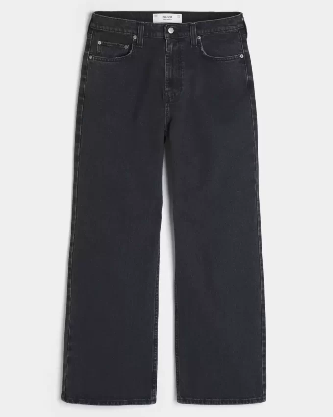 Yıkanmış Siyah Bol Paça Kot Pantolon