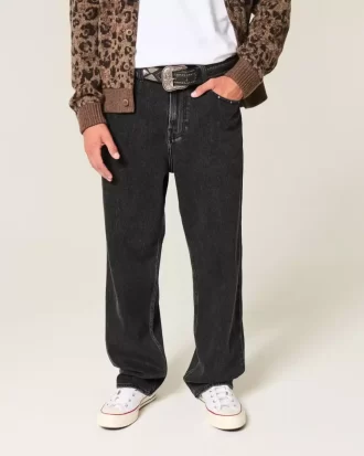 Yıkanmış Siyah Çivili Bol Pantolon