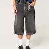 Yıkanmış Siyah Yarım Boy Patenci Bol Pantolon