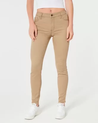 Yüksek Bel Haki Süper Dar Pantolon