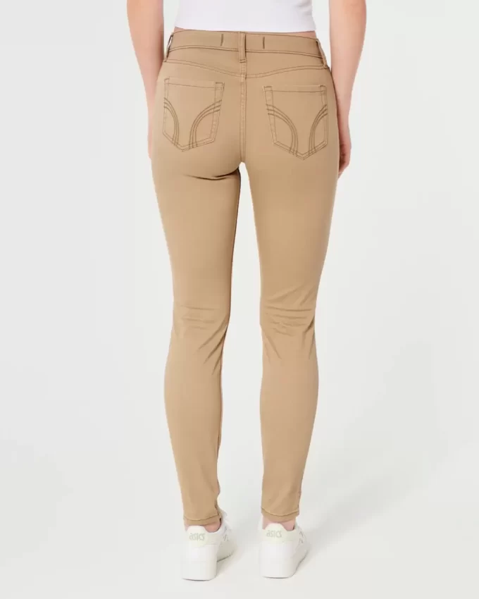 Yüksek Bel Haki Süper Dar Pantolon