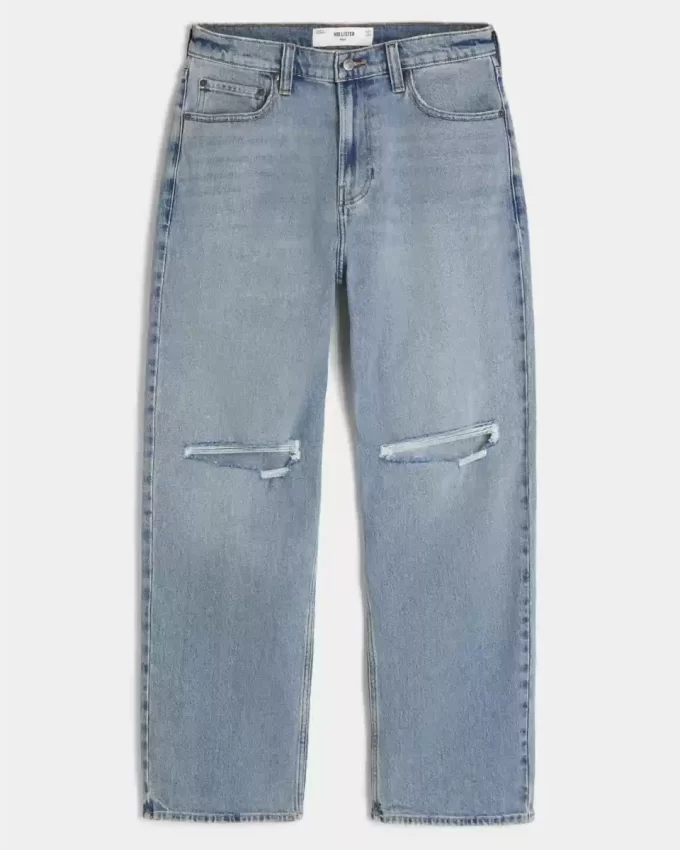 Yırtık Orta Boy Bol Kesim Kot Pantolon